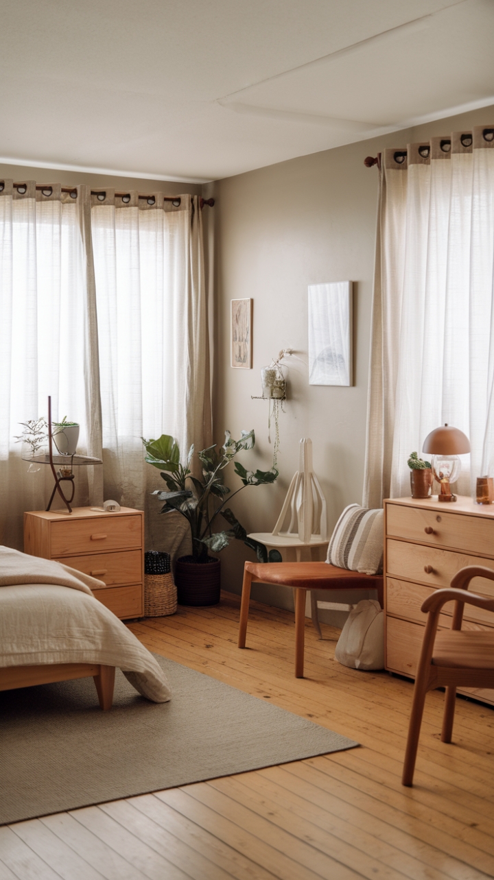Serene Simplicity: A Minimalist Sanctuary in Natural Wood Tones