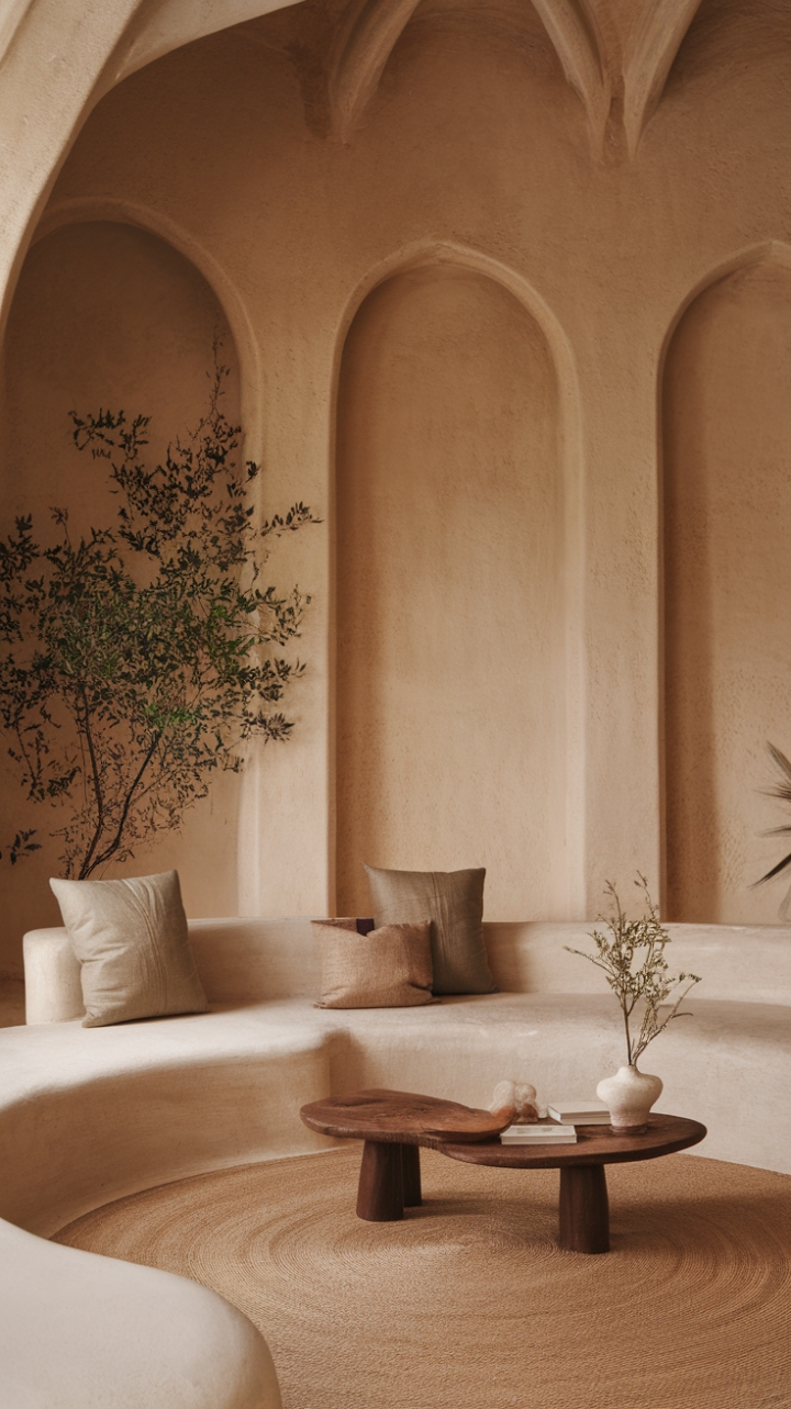 Serene Sanctuary: Embracing Organic Modernism in a Warm, Textured Lounge