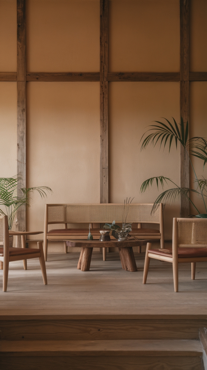 Tranquil Japandi Retreat with Minimalist Wood and Nature-Inspired Calm