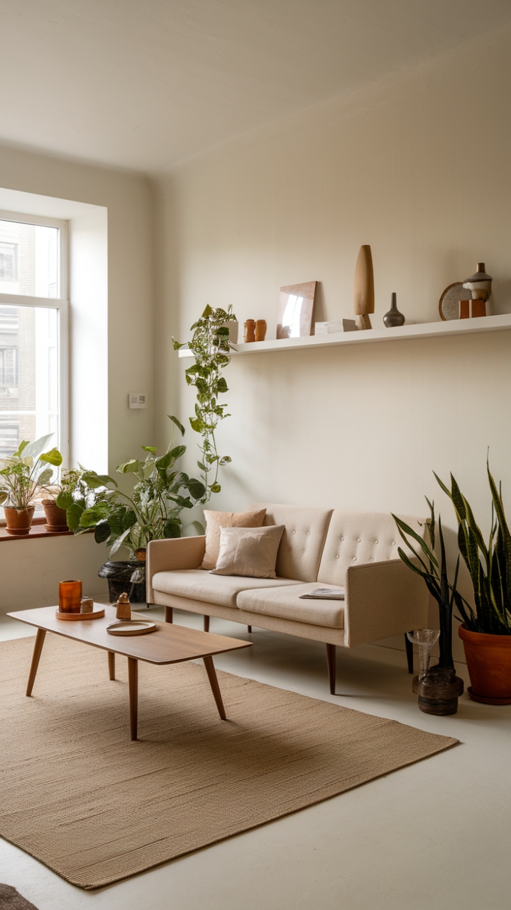Effortless Refinement: A Cozy, Neutral Living Space Inspired by Nature