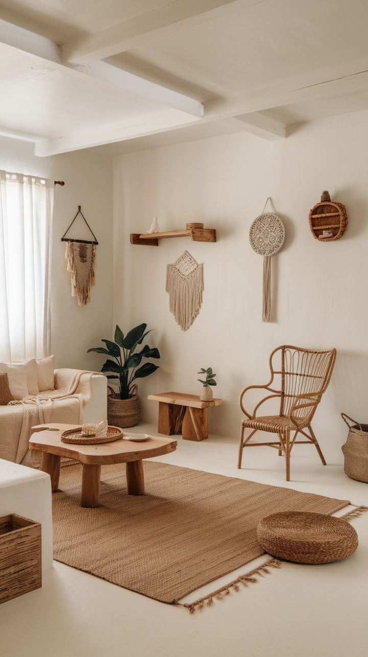 Rustic Elegance: A Harmonious Blend of Wooden Accents and Woven Details