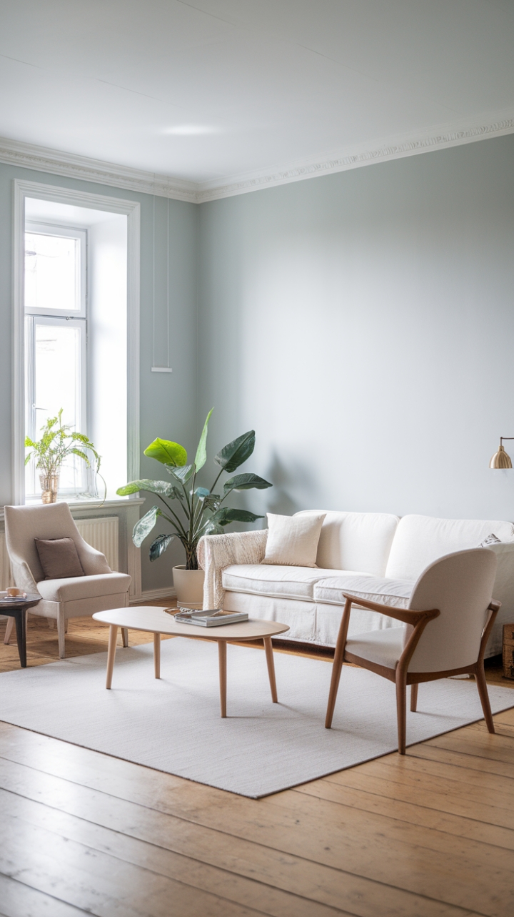 Scandinavian Serenity: A Bright, Minimalist Living Room with Fresh Green Accents