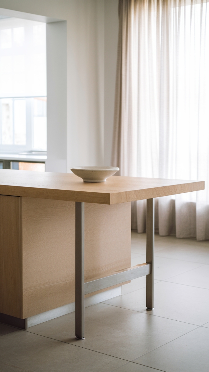 Sleek Simplicity: Contemporary Kitchen Island with Clean Lines and Soft Natural Accents