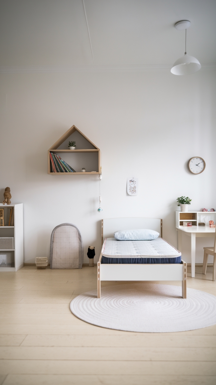 Tranquil Children's Space: Elegant Simplicity in White and Light Wood