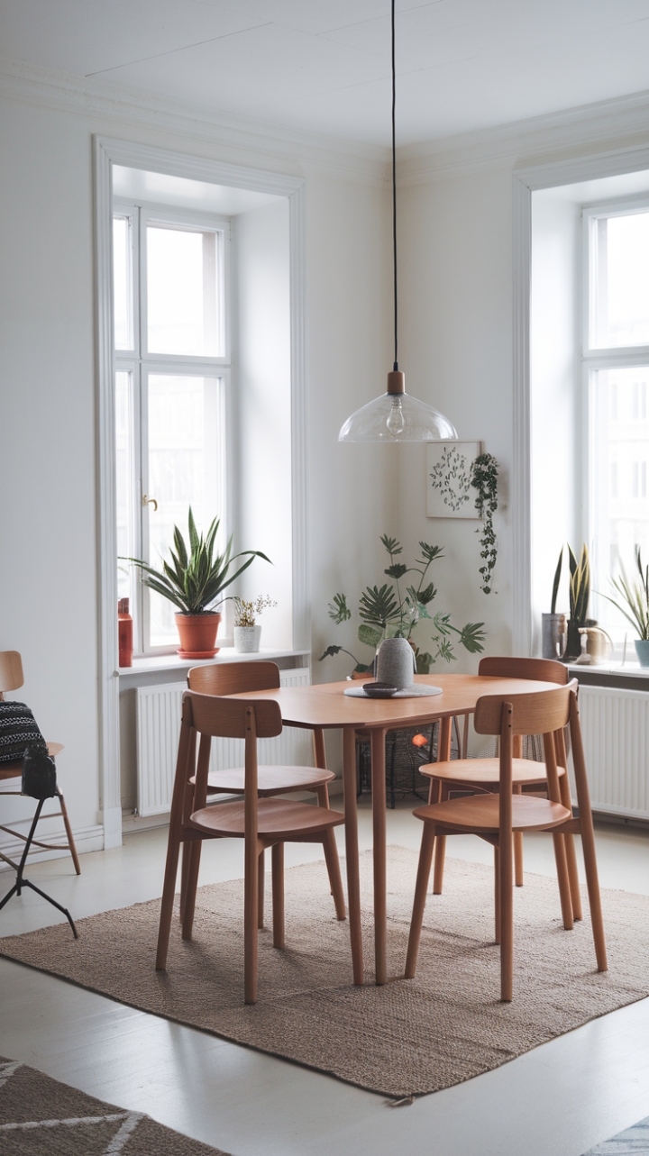 Serene Scandinavian Dining Retreat with Elegant Wooden Accents