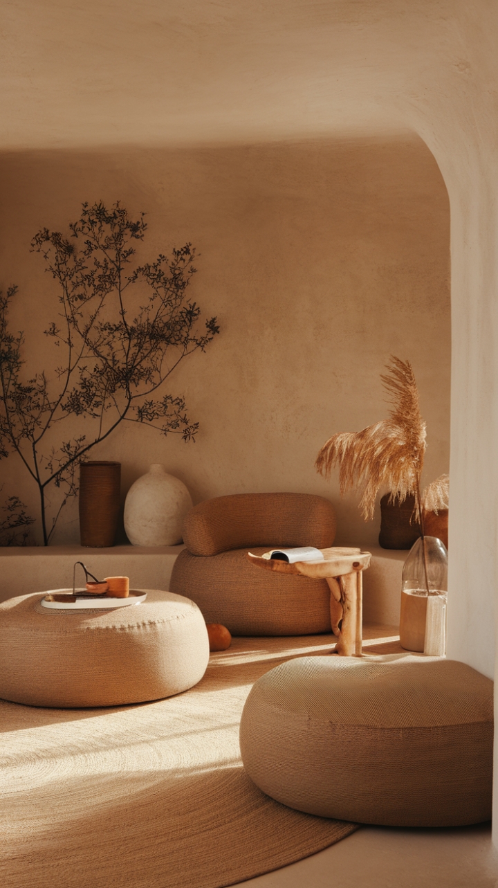 Serene Japandi Living Room: Organic Elegance Meets Natural Harmony