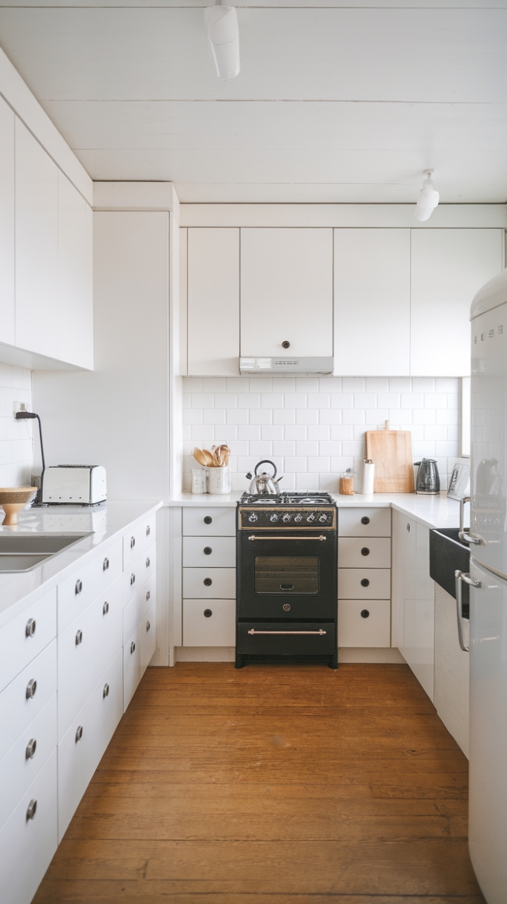 Minimalist Scandinavian Kitchen with Warm Wood and Sleek Black Details