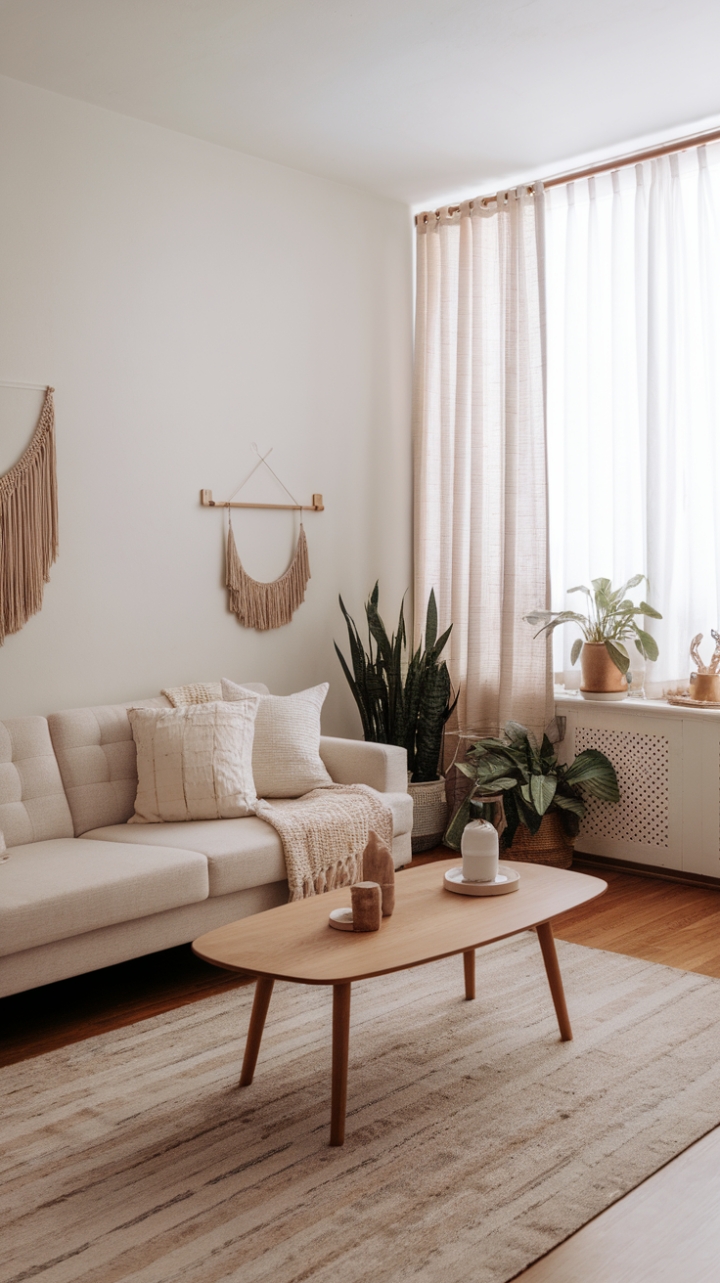 Serene Boho-Modern Living Room with Earthy Elegance