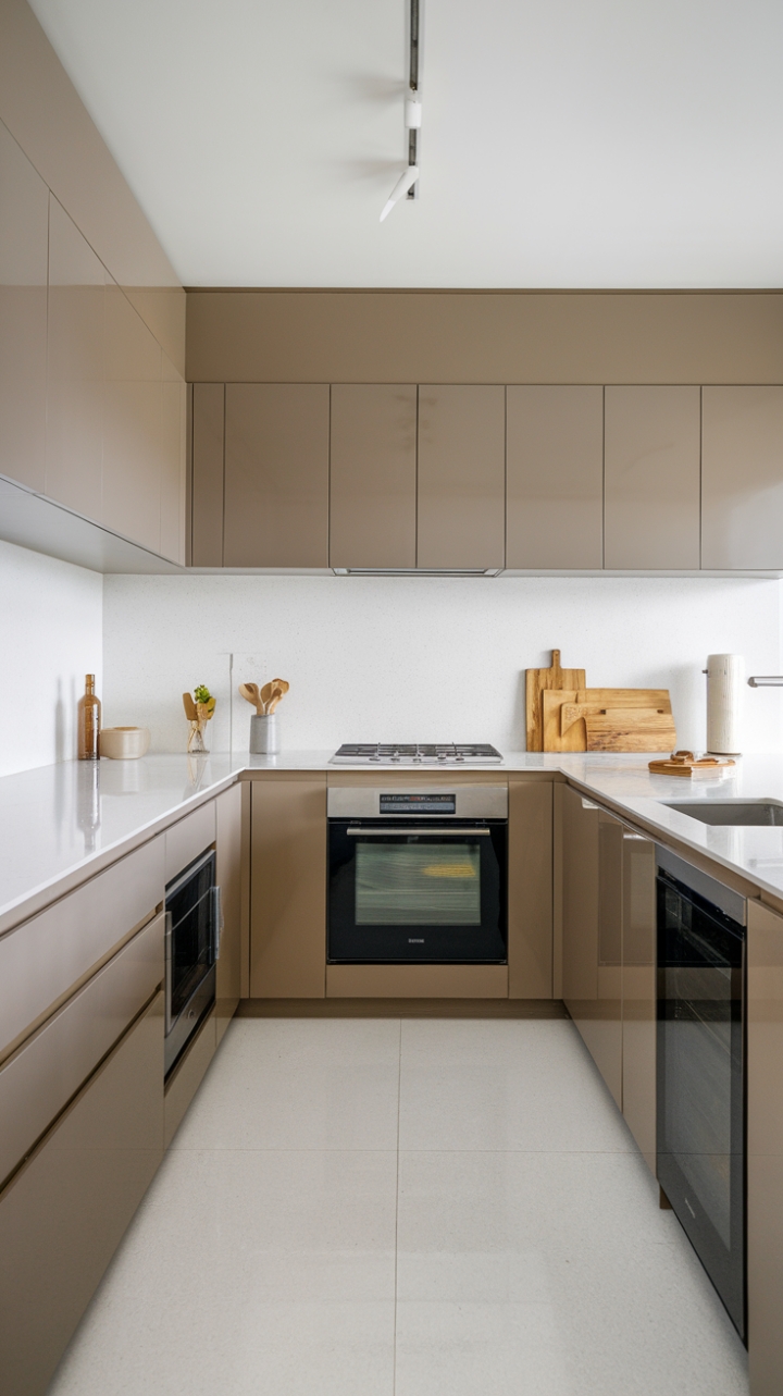 Seamless Simplicity: A Kitchen Embracing Handle-Free Design and White Quartz Sophistication