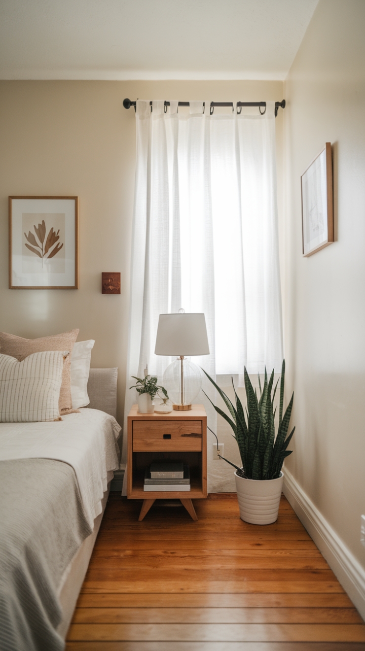 Embracing Serenity: Elegant Simplicity and Warmth in a Compact Bedroom