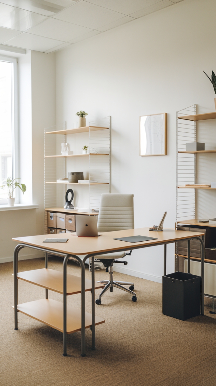 Elegant Neutral Workspace with Nature-Inspired Accents