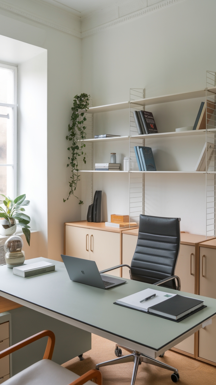 Minimalist Workspace with Elegant Simplicity and Green Touch