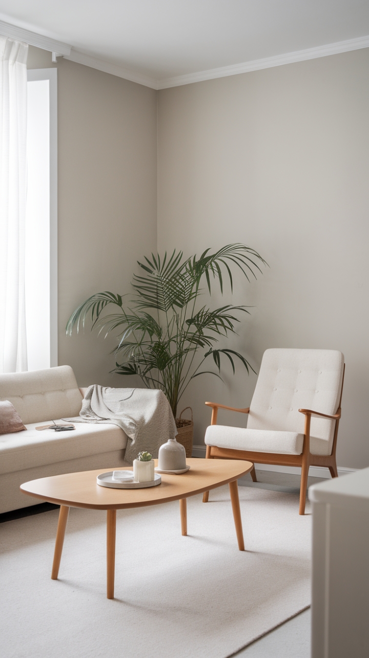 Minimalist Scandinavian Sanctuary with Beige, White, and Green Accents