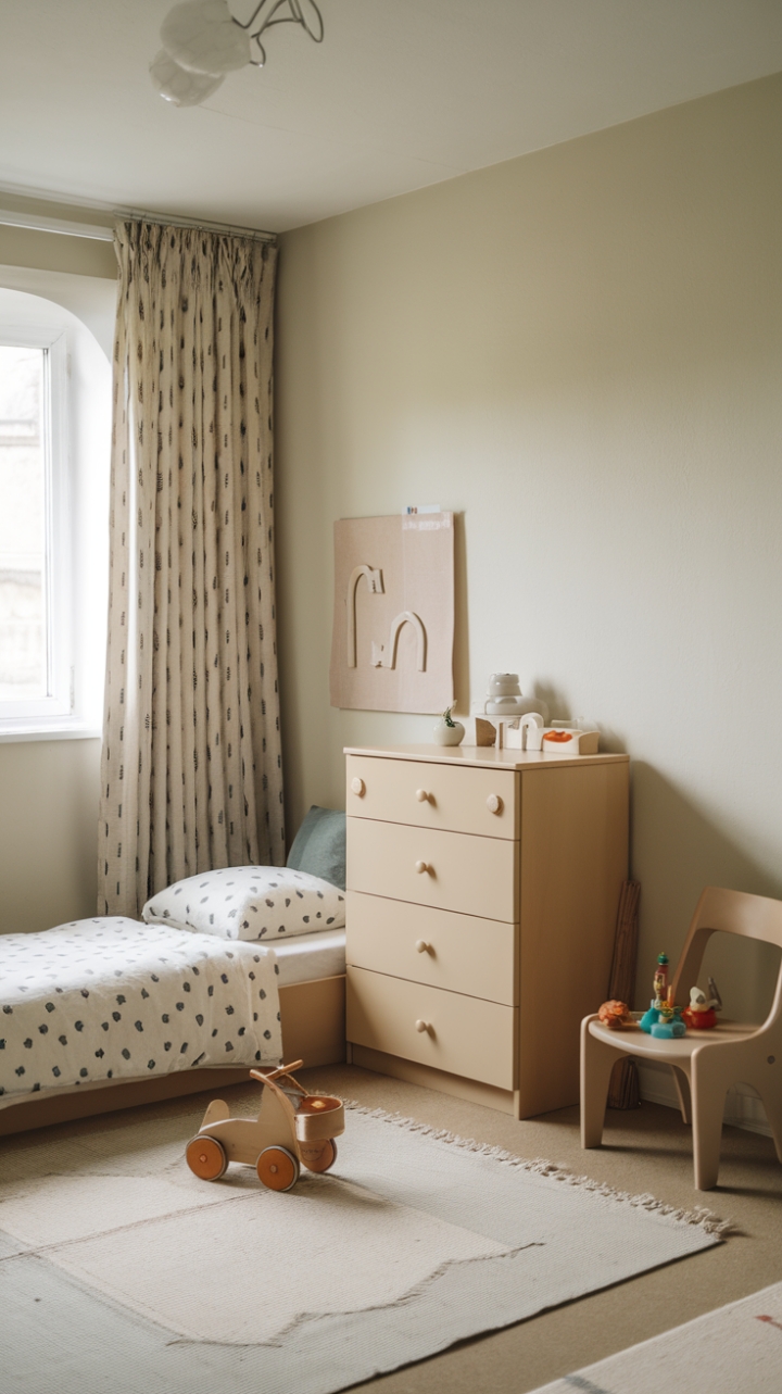 Serene Sophistication: Elegant Children's Space with Light Palette and Subtle Details