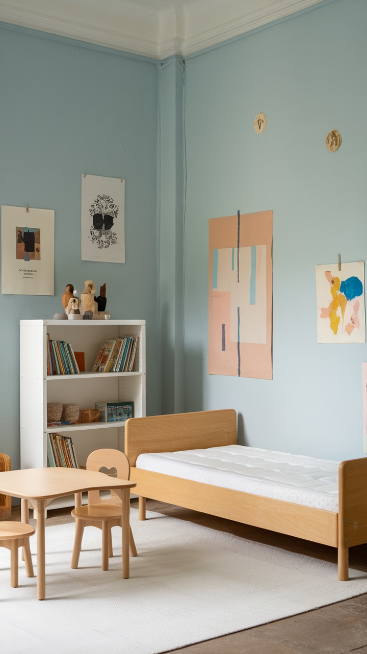 Serene Blue Haven: Minimalist Kidsâ€™ Room Inspiration