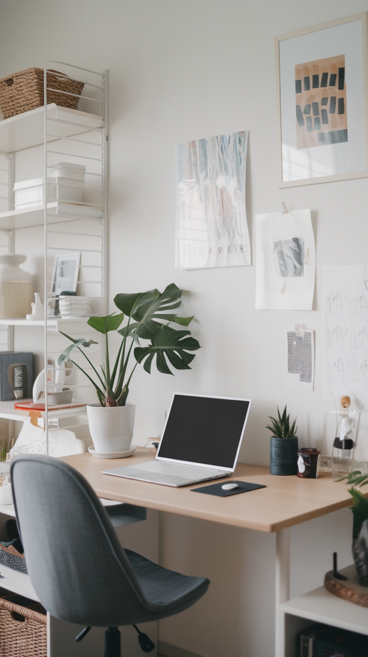 Serene Minimalist Home Office with Green Accents