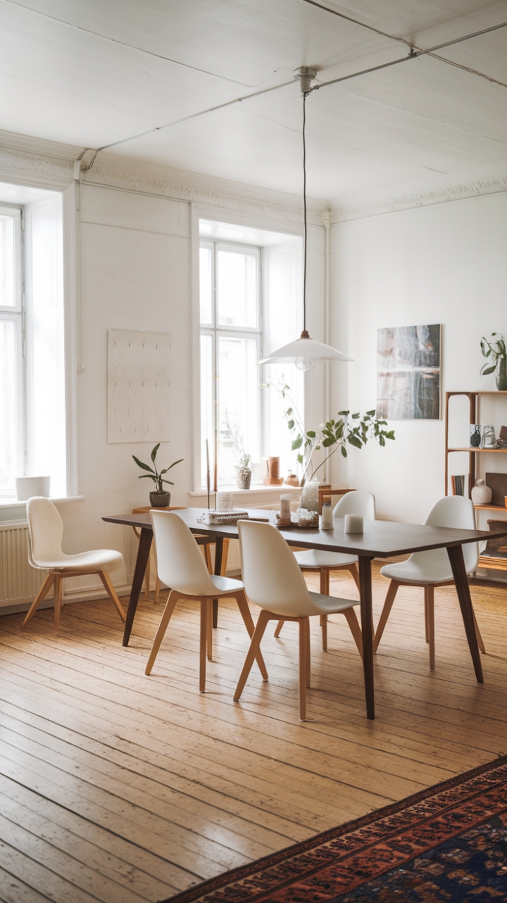 Embracing Simplicity: Stylish Scandinavian-Inspired Dining Space with Dark Wood and Subtle Details