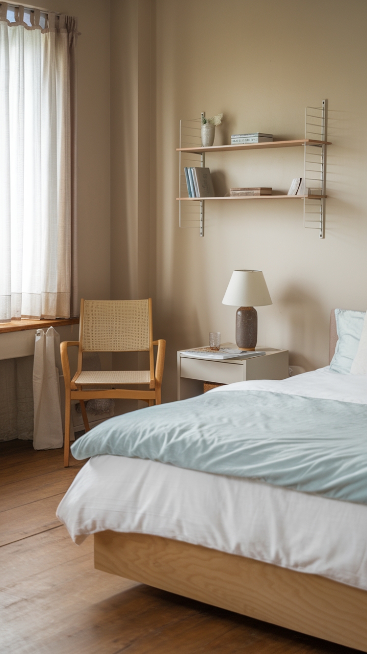 Calm and Cozy: A Modern Retreat with White, Blue, and Warm Tones