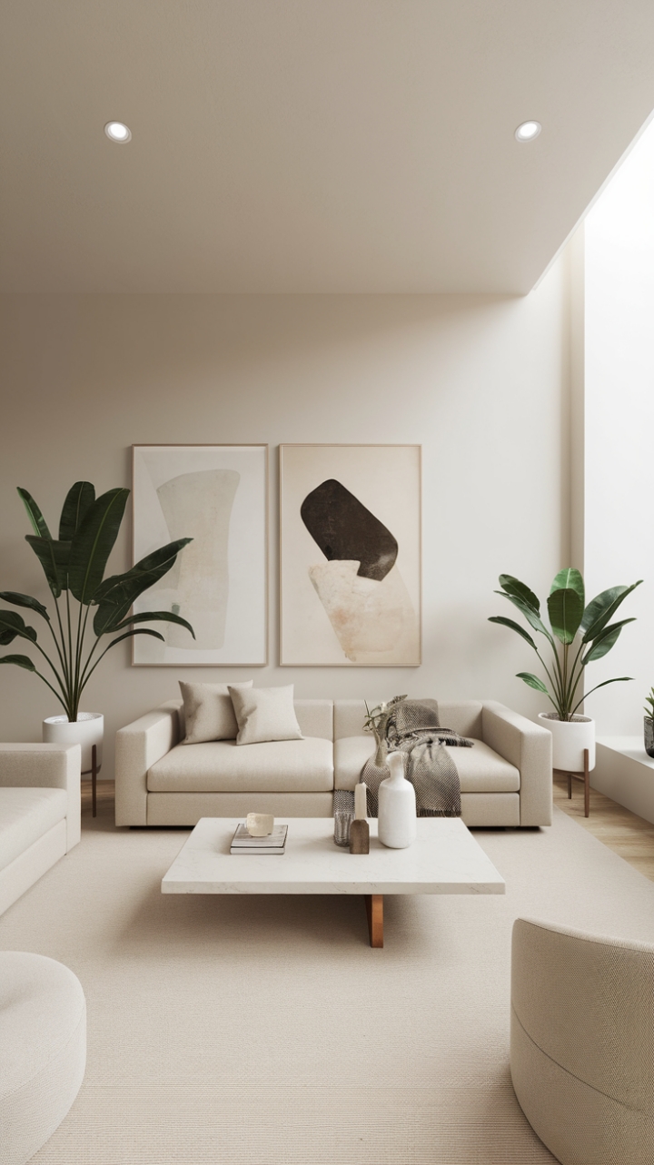 Serene Beige Retreat: Artful Elegance in Natural Light
