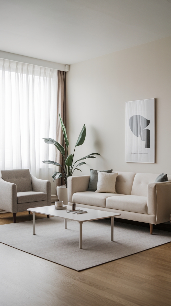 Serene Sophistication: A Minimalist Neutral Living Room