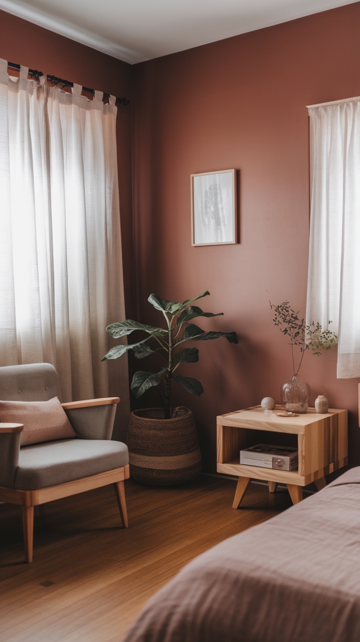Tranquil Japandi Retreat with Soft Pink Walls and Natural Textures