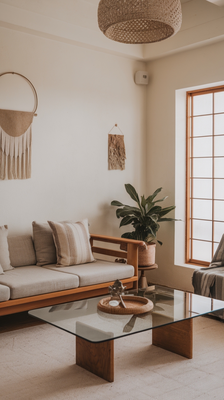 Serene Japandi Living Room: Embracing Natural Warmth and Minimalist Elegance
