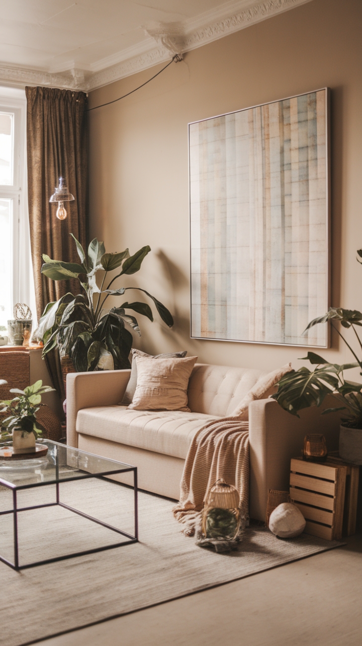 Serene Bohemian Living Room: A Perfect Blend of Modern and Scandinavian Elegance