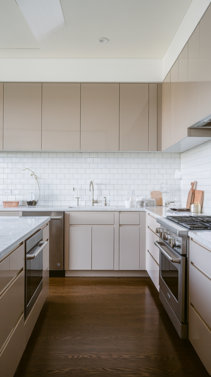 Timeless Elegance: A Minimalist Kitchen with White Marble and Dark Wood Accents