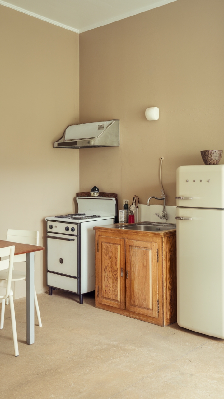 Timeless Simplicity: Embracing Warm Beige and Sleek Wood in the Kitchen