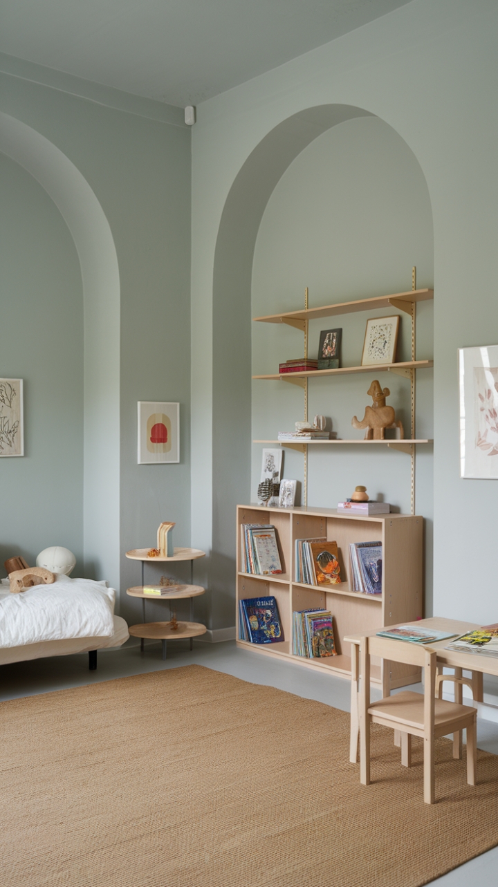 Serene Minimalist Kidsâ€™ Room with Soft Grey Elegance