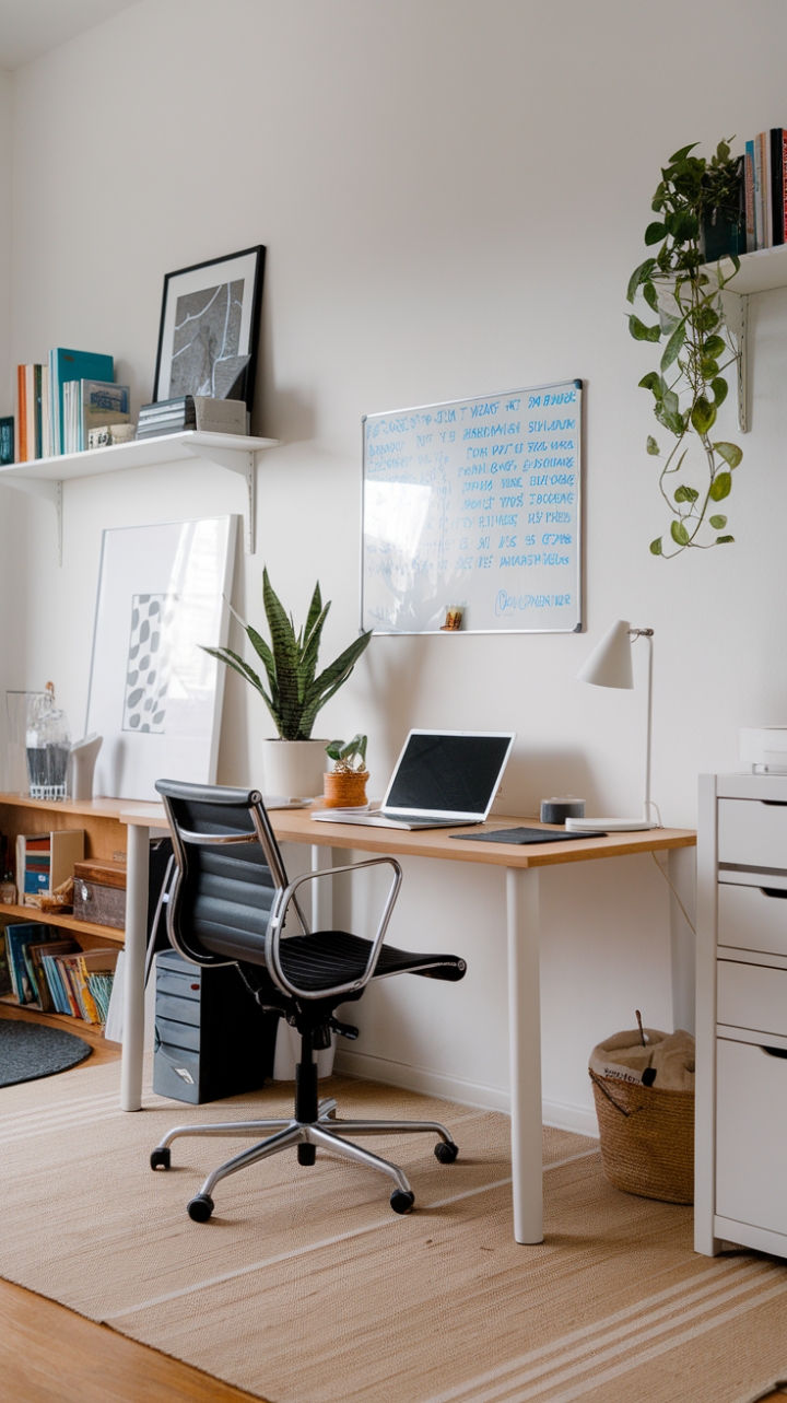 Serene White Workspace: Minimalist Elegance Meets Functional Chic