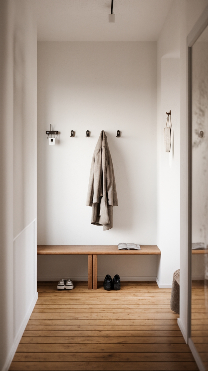 Embracing Calm: The Beauty of a Wooden Bench and Subtle Hooks