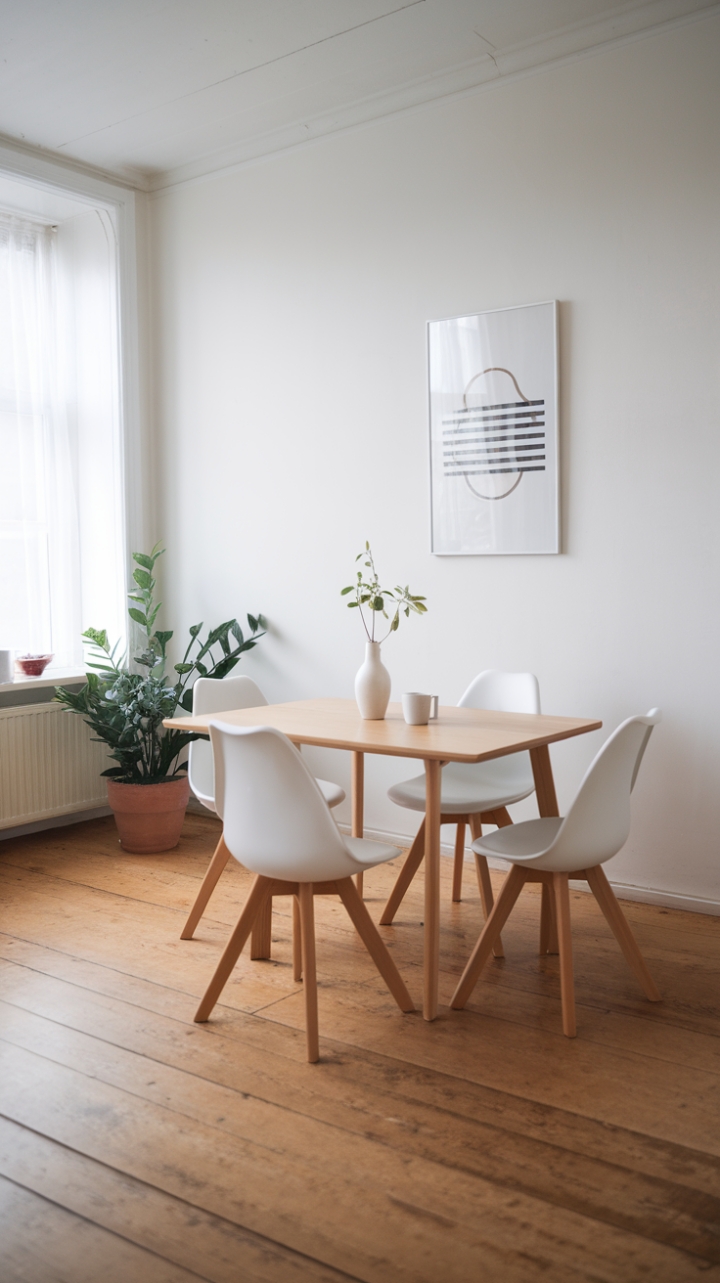Serene Scandinavian Dining: Minimalist Elegance with Natural Touches