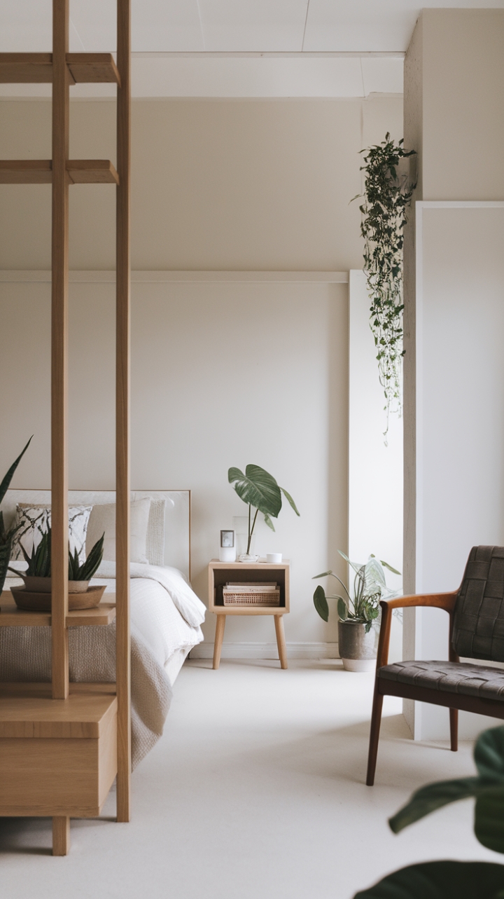 Serene Scandinavian Sanctuary: Minimalist Elegance with Wooden Warmth