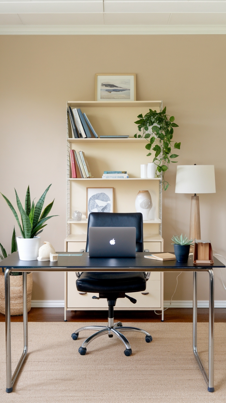 Serene Minimalist Workspace with Green Touches