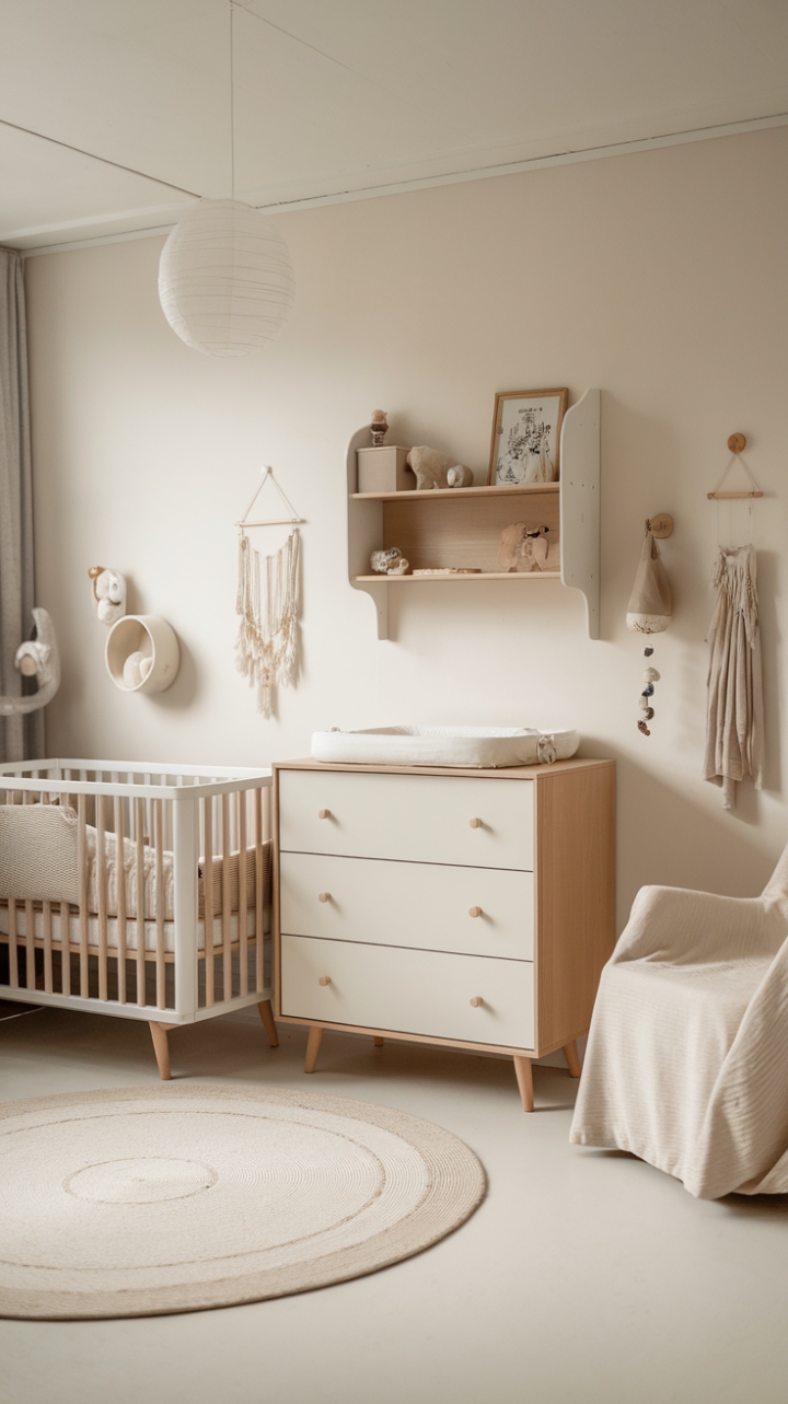 Tranquil Scandinavian Baby Room with Neutral Tones and Simple Decor