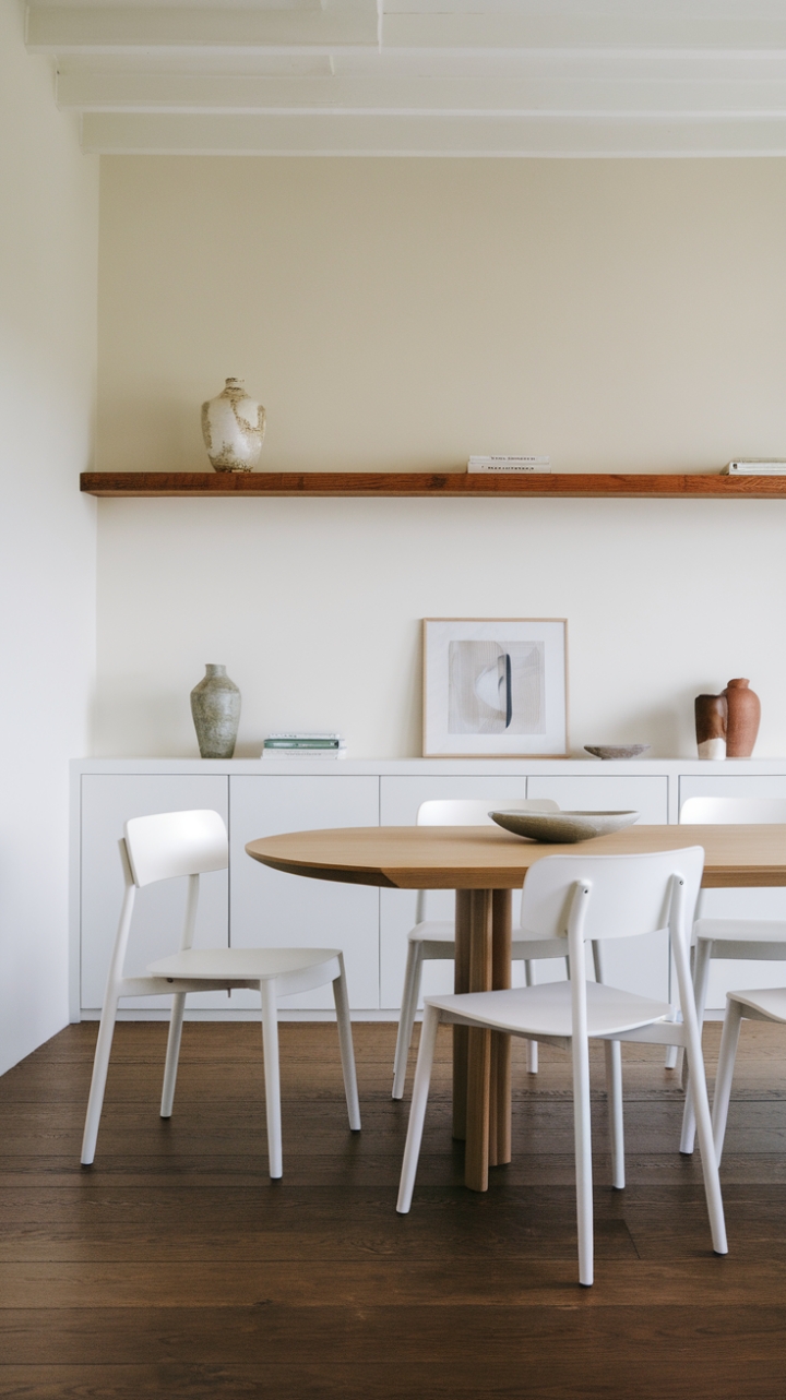 Elegant Minimalist Dining Retreat with Warm Wooden Accents