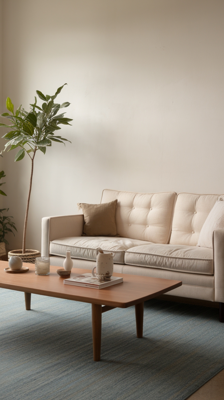 Nature-Inspired Calm: Curated Simplicity with Beige and Blue Accents