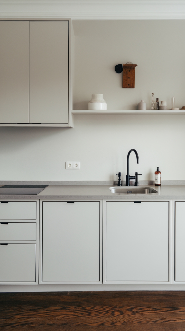 Sleek White Cabinets and Dark Wood Flooring Create a Stylish Culinary Retreat