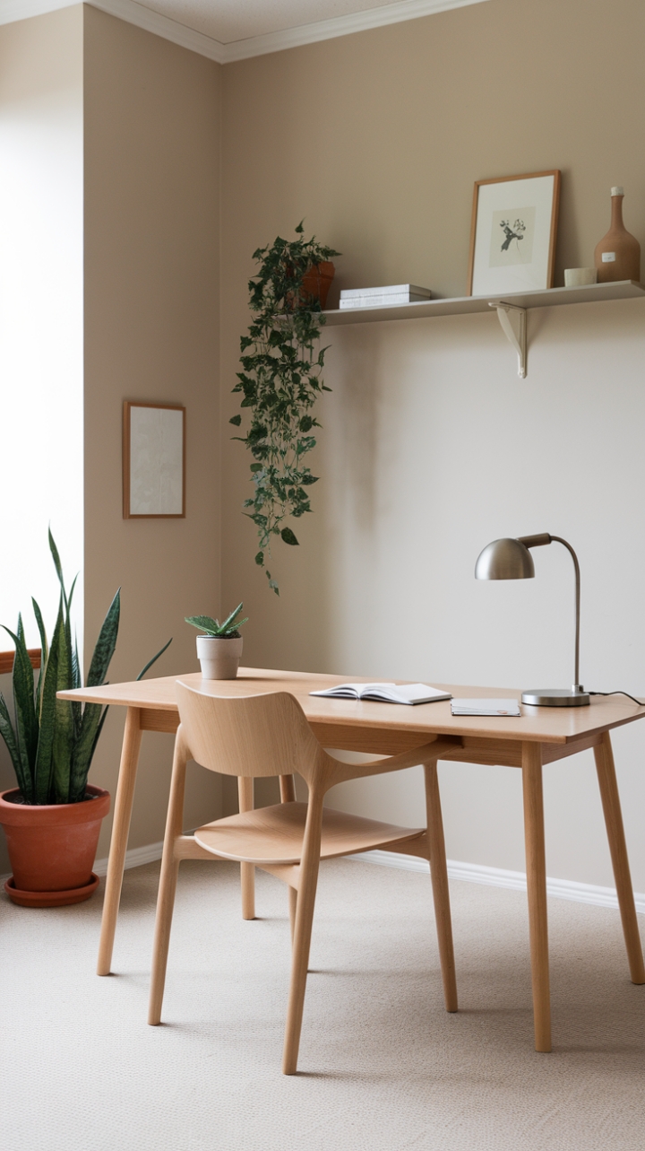 Minimalist Elegance: A Calm, Wood-Focused Home Office