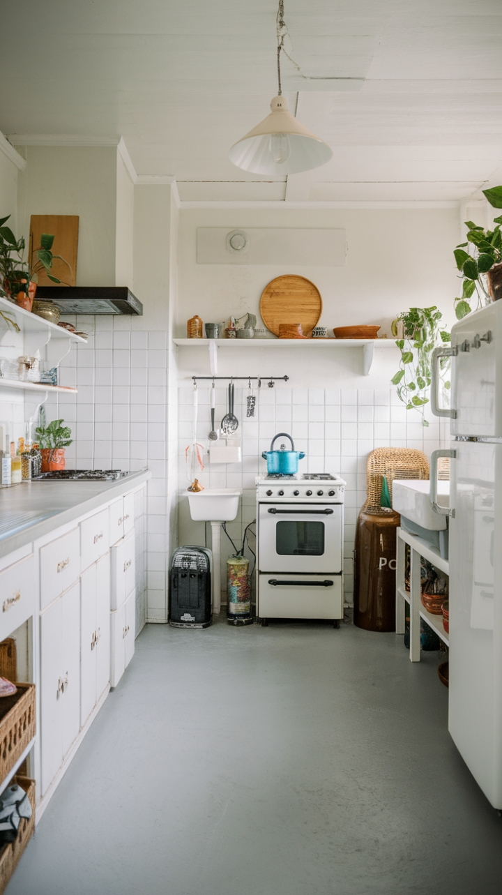 Modern Serenity: Clean Lines and Subtle Greenery in a Sleek Kitchen
