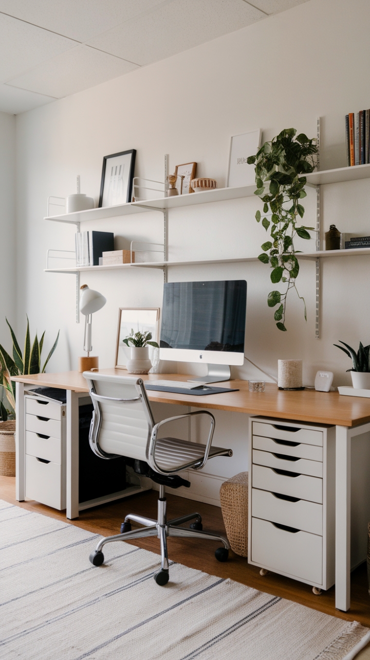 Serene White Workspace: Modern Minimalist Home Office Inspiration