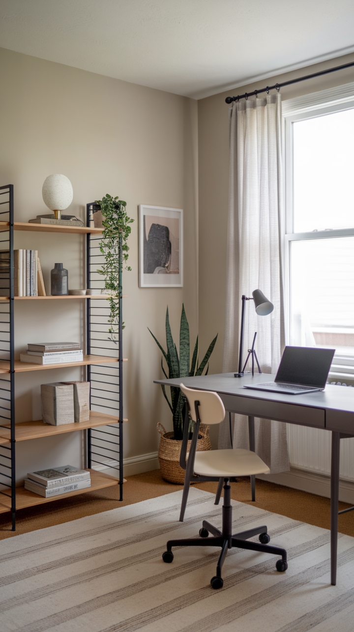 Serene Minimalist Home Office with Neutral Elegance