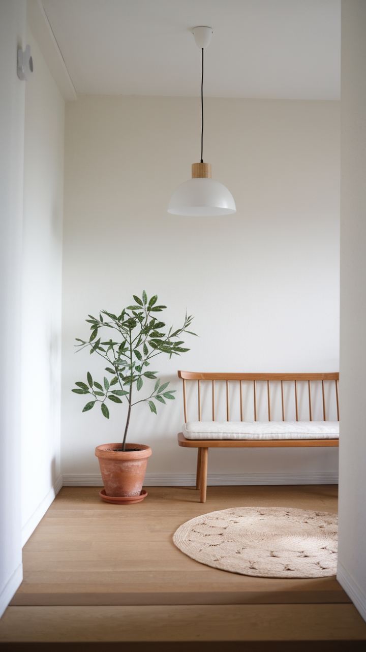 Chic Scandinavian Entryway: Minimalist Warmth and Greenery